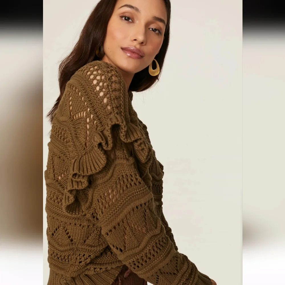 Joie Hockley Olive Knit Ruffle Sweater Size XS